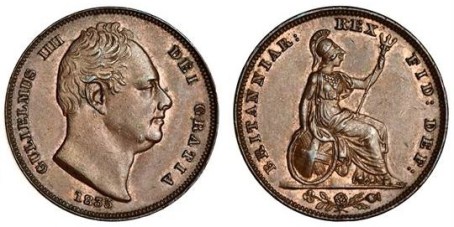1835 GB & Ireland copper farthing (William IV)