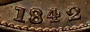1842 GB & Ireland copper farthing (Victoria) - wide date variety