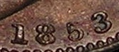 1853 GB & Ireland copper farthing (Victoria) - raised 3 in date variety