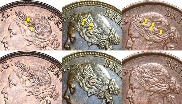 1860-97 GB & Ireland bronze farthing (Victoria, Bun Head) 3, 4 and 5 berries varieties