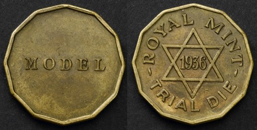 1936 GB & Ireland Threepence (Uniface Trial, nickel-brass)