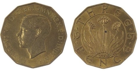 1937 GB & Ireland Pattern Threepence (Edward VIII), with Type 1 reverse (split date)