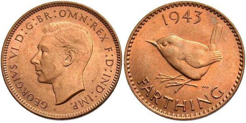 1943 GB & Ireland bronze farthing (George VI)