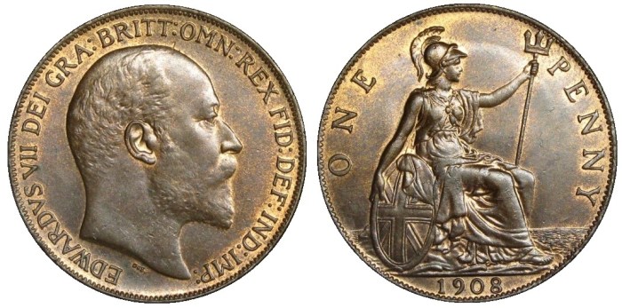 1908 GB & Ireland bronze penny (Edward VII)