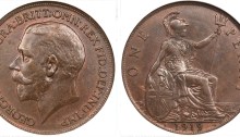 1911-1926 GB & Ireland, George V, Obverse Type 1, bronze penny