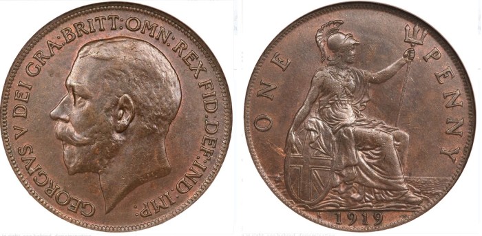 1911-1926 GB & Ireland, George V, Obverse Type 1, bronze penny