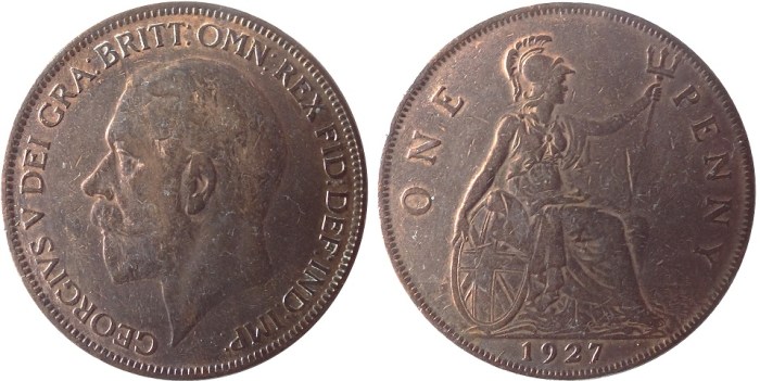 1926-1936 GB & Ireland, George V, Obverse Type 2, bronze penny