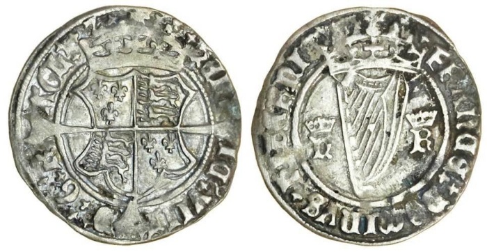 Ireland, Henry VIII (1509-47), Groat, second harp issue, King alone (1540-2), 2.51g, m.m. trefoil, crowned coat-of-arms, rev. crowned harp between royal cypher h r (S.6479), near very fine.