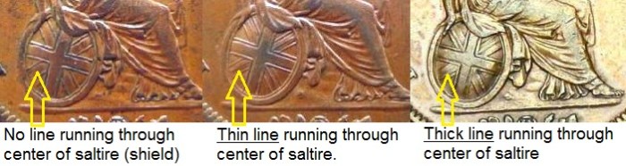 1826 GB & Ireland (George IV) copper penny - saltire variations. (The Old Currency Exchange, Dublin)