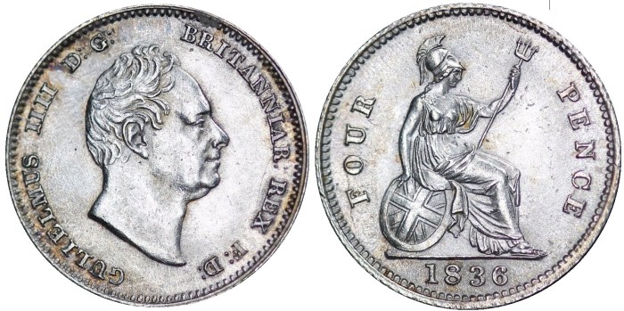 1836 GB & Ireland - Silver Groat (William IV). The Old Currency Exchange, Dublin