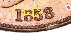 1858 G & Ireland copper penny - 8 over 3 date variety. (The Old Currency Exchange, Dublin)
