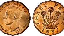 1937 GB & Northern Ireland brass threepence (The Old Currency Exchange, Dublin).