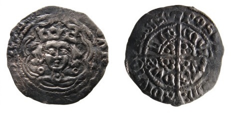 A silver, medieval, half groat of Edward IV AD.1461-1483, first reign, AD.1461-1470, Irish issue, Heavy Portrait ‘Cross and Pellets’ coinage. Dublin mint, Spink 6354 Obverse, bust of king facing with annulets beside neck, pellet on neck, [...]WAR[...]IE Reverse, Long cross with three pellets in angles, outer legend, POS[VI:/ DEV]M:/ADIVTO/RE: MEV inner legend CIVI/TAS/DVB/LIE