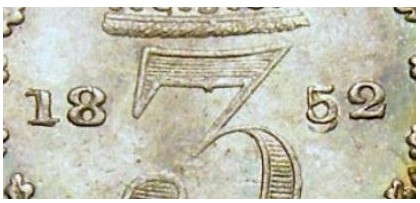 1852 GB & Ireland silver threepence '5 over 5' date variety. The Old Currency Exchange, Dublin.