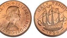 1958 GB & Northern Ireland Elizabeth II bronze halfpenny