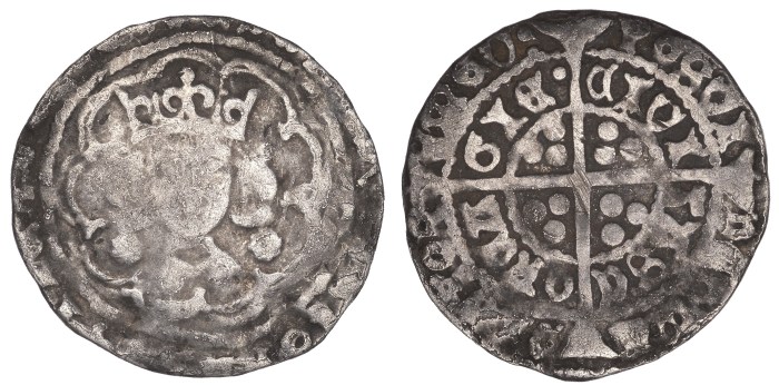 Edward IV, Heavy Cross and Pellets coinage, Groat, Cork, mm. not clear, large rosettes by neck, rev. civi tasc orca gie·, 2.24g (S 6316, DF 118ff). About F, extremely rare