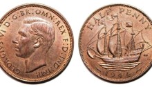 1944 GB & Northern Ireland George VI bronze halfpenny
