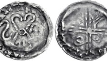 IRELAND, Hiberno-Norse. temp. Murchad mac Diarmata – Gofraid mac meic Arailt. Mid-late 11th century. AR Penny (18mm, 0.78 g). Phase V coinage. Uncertain mint signature and moneyer. Struck circa 1065-1085/95. Four croziers forming cross in saltire, with annulet at center; retrograde S to left, scourge to right; blundered and illegible legend around / Voided long cross, with triple crescent ends and pellet at center; pellet, annulet, pellet, and ‘hand’ in angles; blundered and illegible legend around. SCBI 22 (Copenhagen), 269 (same dies); SCBI 32 (Belfast), 350-1 (same dies); SCBC 6182. VF, toned. Struck on a broad flan. Very rare.