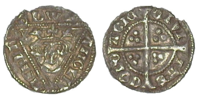 Edward I (1272-1307), Fifth Irish coinage, Silver Halfpenny, Cork Mint. Obv legend EDWR ANGLD NSHYB. Rev legend CIVI TAS CORC ACIE. The Old Currency Exchange, Dublin, Ireland.