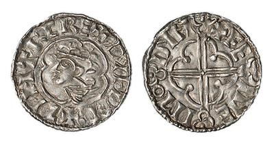 Hiberno-Norse Phase 1, Class E, silver penny imitating Cnut's Quatrefoil, bust left, sihtric, rev feineimodyf, 1.03g. The Old Currency Exchange, Dublin, Ireland.