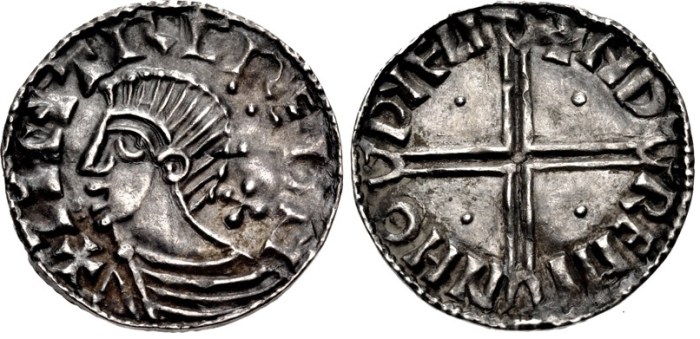 Hiberno-Norse Phase II Penny, Sihtric III Olafsson (19mm, 1.25 g). Long Cross type. Difelin (Dublin) mint; ‘Ndremin’, moneyer. Struck circa 1015-1035. The Old Currency Exchange, Dublin, Ireland.