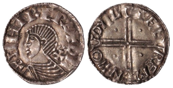 Hiberno-Norse Phase II Silver Penny, Sihtric of Dublin (Moneyer FAEREMIN) Draped bust left, cross pattée behind neck with two pellets above, 1.37g. The Old Currency Exchange, Dublin, Ireland.