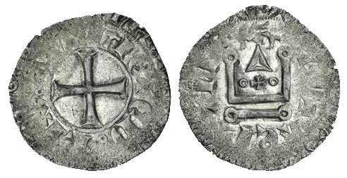 Anglo-Gallic, Edward III (1327-62, 1372-7), Gros Tournois au léopard au dessus, cross potent between annulets within castle, hammerhead on l of anglie, 2.23g