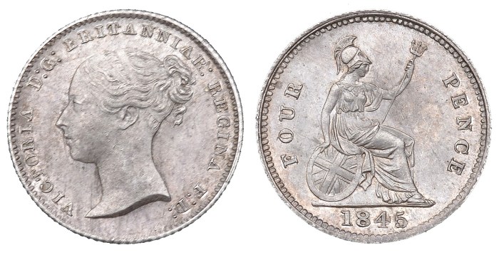 1845 GB & Ireland Silver Groat. The Old Currency Exchange, Dublin, Ireland.