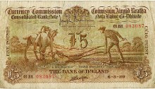 1929 Bank of Ireland, Five Pounds, dated 6th May 1929, 01BK 083087, signed by J. Brennan & J.A. Gargan. The Old Currency Exchange, Dublin, Ireland.