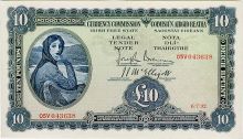 Currency Commission Irish Free State, Ten Pounds, Type 1b (In-line prefix) dated 6th July 1932, 05V 043638, Brennan-McElligott signatures. The Old Currency Exchange, Dublin, Ireland.
