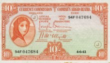 Currency Commission of the Irish Free State, Ten Shillings, Type 3c (War Codes added). Signed by Joseph Brennan / James J. McElligott. War Code = J (in brown ink). Dated 4th June 1941 - not listed by Blake & Callaway. The Old Currency Exchange, Dublin, Ireland.