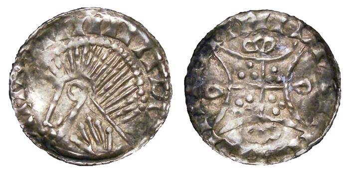 Hiberno-Norse, Silver Penny Phase V, Obverse Bust left with hand on Neck, Reverse similar to William I Two Stars type S.6156 Extremely rare