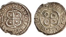 Hiberno-Norse. AR Bracteate, ca. 1110-1150. Cross over quatrefoil, pellet in each angle, "legend" of "I's" around. S.6202G. Small edge chip from contemporary mount breaking off. Very Fine and Very rare.