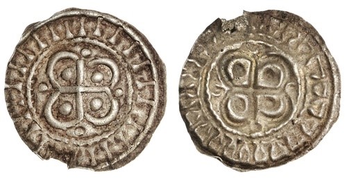 Hiberno-Norse. AR Bracteate, ca. 1110-1150. Cross over quatrefoil, pellet in each angle, "legend" of "I's" around. S.6202G. Small edge chip from contemporary mount breaking off. Very Fine and Very rare.