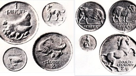 Morbiducci's full set of eight plaster models (Irish Coin Design Competition, 1927)