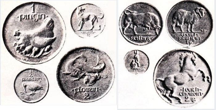 Morbiducci's full set of eight plaster models (Irish Coin Design Competition, 1927)