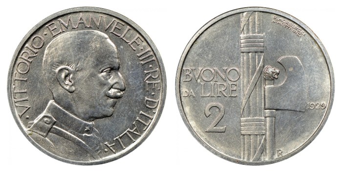 Morbiducci's design for Italy's 2 lira coin (1923-1935) for King Vittorio Emanuele III