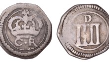 Ormonde Money, Groat, small lozenge between CR and small letters on obv., tall mark of value and medium d on rev., 1.66g/2h (S 6548; DF 305; KM. 58). Good fine. The Old Currency Exchange, Dublin, Ireland.