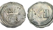 Ormonde Money, Shilling, Pellet between CR, tall numerals, small 'D' on reverse.