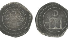 Ormonde money, Threepence, thin numerals and large 'D', 1.36g (S 6549, DF 308). About fine