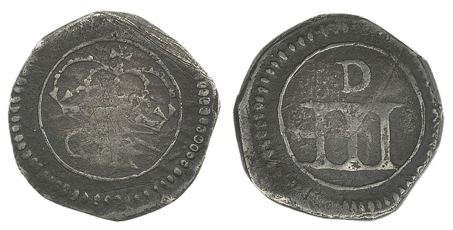 Ormonde money, Threepence, thin numerals and large 'D', 1.36g (S 6549, DF 308). About fine