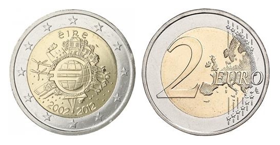 2012 Ireland - Special €2 commemorative coin (10 years of euro banknotes and coins)