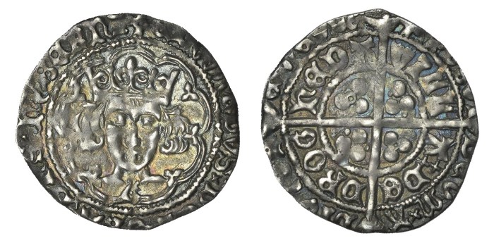 Edward IV (1461-1483), Light Cross and Pellets coinage, Groat, Drogheda, mm. pierced cross, nothing by neck, g on breast, rev. reads villa de drogheda, extra pellets in two quarters, annulets in others, 2.01g/3h (S 6341A; DF 134). Good very fine, attractively toned