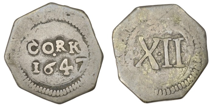 Charles I (1625-1649), Cork, Shilling, 1647, 4.35g/1h (S 6561; DF 328). Light scratch on reverse, otherwise good fine, extremely rare