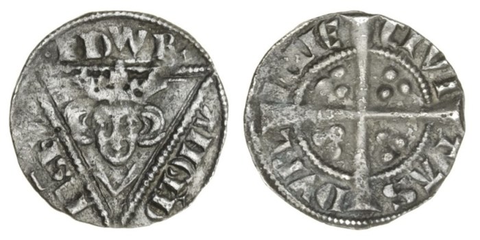 Edward I, second coinage, Dublin Halfenny, type 1c, 0.63g, (S.6252), crowned facing bust within triangle. lightly rough surfaces, otherwise fine