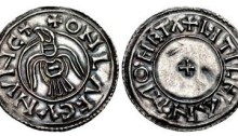 Hiberno-Norse Northumbria). Anlaf Guthfrithsson. 939-941. AR Penny (21.5mm, 1.39 g, 12h). Raven type. Southumbrian mint, probably Lincoln; Litelman, moneyer. + ONLΛF CVNVHC, raven with wings displayed, head left / + LITILHAN • MOHETΛ, small cross pattée. CTCE Group IV am - same obv. die, unlisted moneyer; SCBI –; BMC –; cf. North 537/1; SCBC 1019. EF, lightly toned. Small mark on reverse. Broad flan. Of the highest rarity and the only example known of this moneyer.