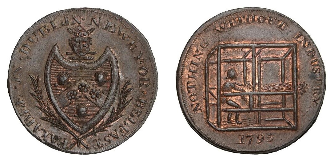Dublin Weavers' Company copper halfpenny token dated 1795