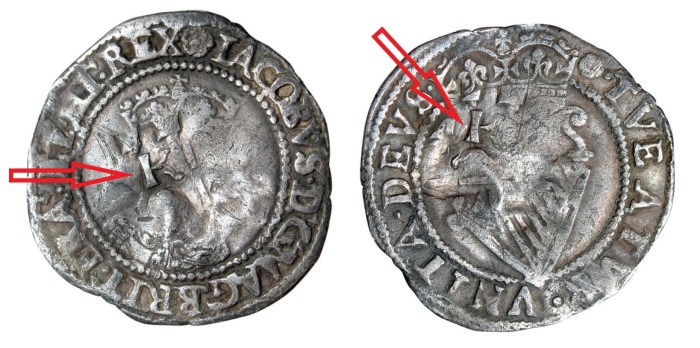 Kilkenny (countermarked once) Sixpence on a Sixpence of James I