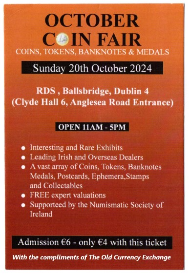 Discount Ticket - Dublin October Coin Fair Ticket 2024